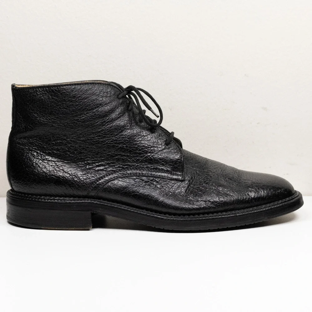 GRAVATTI Peccary Leather Lace Up Chukka Boots Italian Black 15950 Mens Sz 10.5